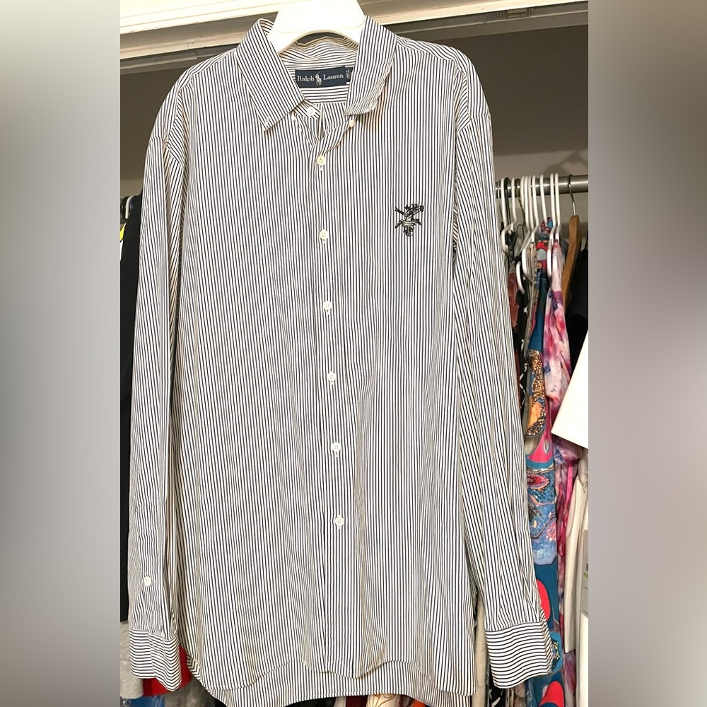 Polo black and white pinstriped shirt XL